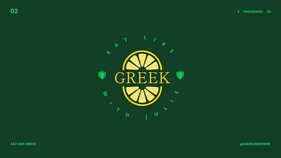 Eat like Greek. badge bold brand identity branding creation creative food golden ratio graphic design green logo logo design logomaker logotype minimal minimalist negative space simple unique vector