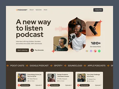 Podcast Web Header Exploration 🎧🎙️ conversation creative design hosting interface landing page podcast platform podcasting product service startup ui web webdesign website