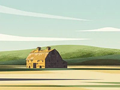 Barn House 2 barn barn house clouds design farm field illustration landscape landscape design mountain mountain vector sky srabon arafat tree vector