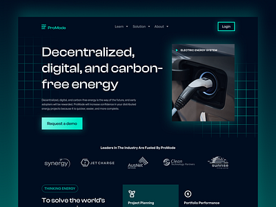 ProMode ⌁ Distributed Energy Systems SaaS Landing Page dark design eco energy flat green header hero home homepage landingpage neon nightmode saas sustainable tech ui vector web website