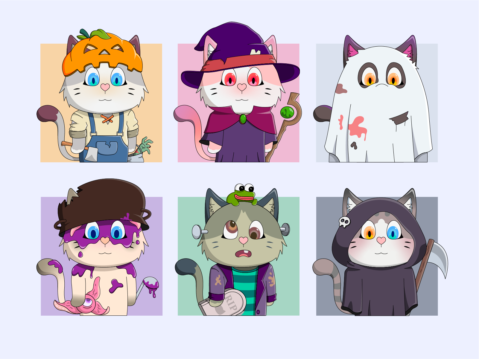 Neko Halloween NFT Illustration 🎃 animation branding cat character character design ghost halloween illustration illustrator nft nft character nft collection nft illustration witch zombie