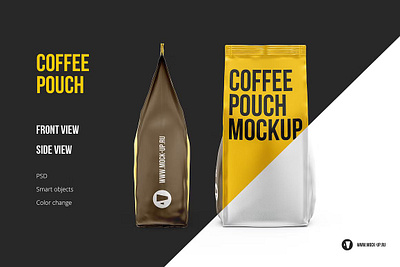 Coffee Pouch. Front and side views aluminium bag cafe coffee design doypack editable foil mock mock up mockup object package packaging portfolio pouch side smart tea