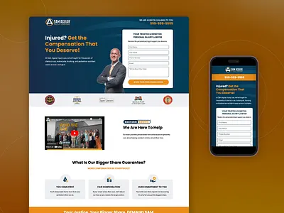 Sam Aguiar Injury Lawyers Landing Page accident branding car design desktop firm graphic design illustration injury landing page law lawyers mobile phone site trial truck vector website