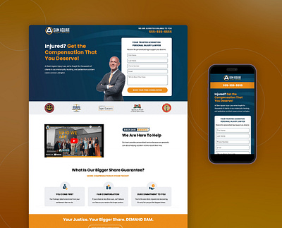 Sam Aguiar Injury Lawyers Landing Page accident branding car design desktop firm graphic design illustration injury landing page law lawyers mobile phone site trial truck vector website