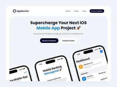 AppSources - Hero app templates app website design design digital design ios app ios app design ios app templates landing page landing page design landing page ui marketing website marketing website design mobile app templates product design templates for ios ui ui for web uiux web design web ui