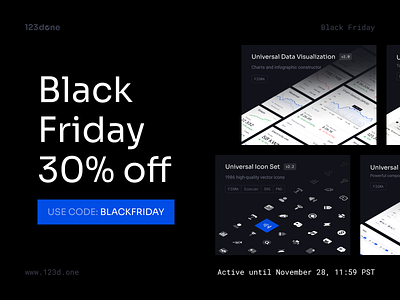 Black Friday is here! 123done 30 off black friday black sale blackfriday blacksale dataviz discount icon set icons sale ui kit