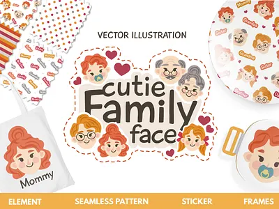 Cutie Family Face branding character cute cutie family face design face family graphic design graphic illustration illustration pattern product design seamless pattern vector