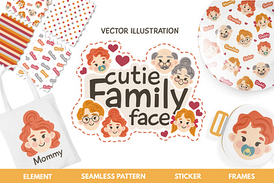 Cutie Family Face branding character cute cutie family face design face family graphic design graphic illustration illustration pattern product design seamless pattern vector