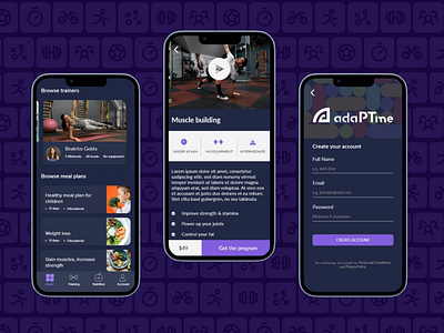 Fitness mobile application design - adaPTme application design design figma fitness fitness application login mobile mobile application mobile design ui ui design ux design ux designer uxui