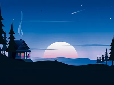 Winter Cottage Illustration 2d childrens book cover cottage digital artwork freelance illustrator house illustration house in the woods illustration mountains nature peaceful art planet vector illustration winter winter illustration