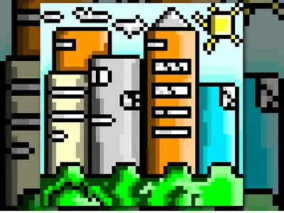 The city building - pixel art landscape branding buildings city design graphic design illustration illustration landscape illustrator landscape landscape design logo pixel art pixel art landscape pixel landscape product design ui