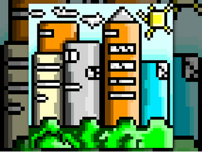 The city building - pixel art landscape branding buildings city design graphic design illustration illustration landscape illustrator landscape landscape design logo pixel art pixel art landscape pixel landscape product design ui