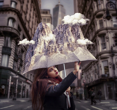 Head in the clouds. design head in the clouds photo composite surrealism surrealist photo composite umbrella