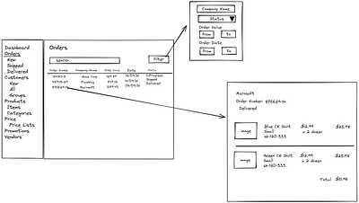 Seller portal Orders Admin Wireframes ux