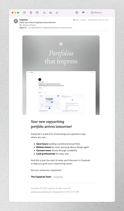 Copyhub - Invitation Email campaign. design email email marketing illustration invitation invite mockup portfolio