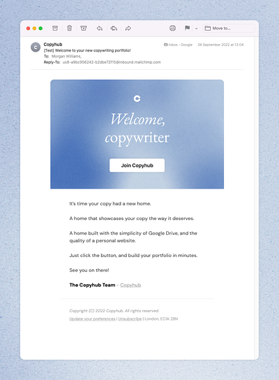 Copyhub - Welcome Email copy copywriting design email email marketing onboarding welcome welcome email