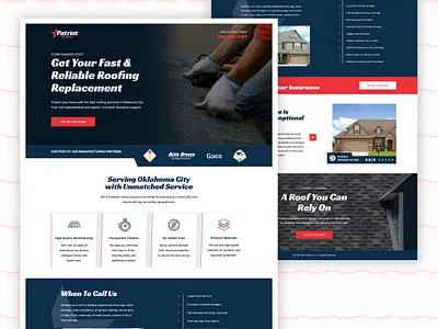 Patriot Roofing Landing Page branding design free quote graphic design home house illustration instant quote landing page page patriot ppc repair replacement roof roofing search site vector website