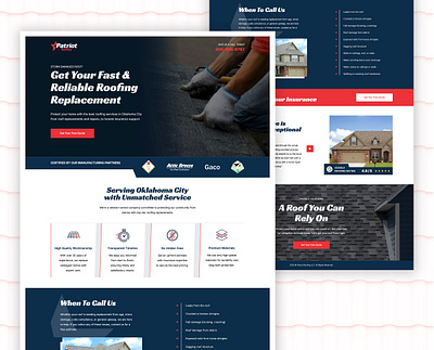 Patriot Roofing Landing Page branding design free quote graphic design home house illustration instant quote landing page page patriot ppc repair replacement roof roofing search site vector website