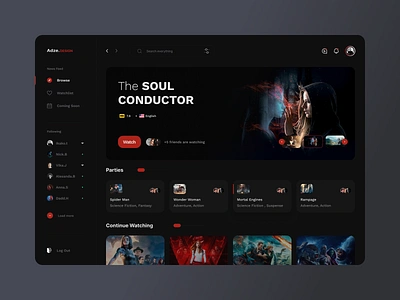 Movie Dashboard ( Media Player ) - UXUI dark ui dashboard film movie movie website movies netflix player serials series stream ui ux video video player video watch watch web web app web design