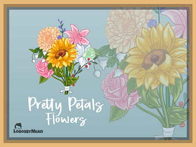 Pretty Petals Flowers bouquet cartoon cartoon character cartoon design cartoon logo cartoon mascot design flowers illustration logo logo design mascot mascot logo petals sunflower vector logo
