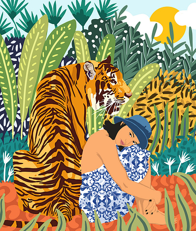 Awaken The Tiger Within Illustration, Wildlife Nature Wall Decor vibrant