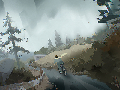 Road 2d concept art digital art environment fall fog illustration landscape nature town travel visual development