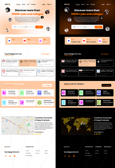 Found Job Portal Landing Page For Both Dark And Normal Theme app design attractive attractive design design figma illustration logo logo design ui uiux