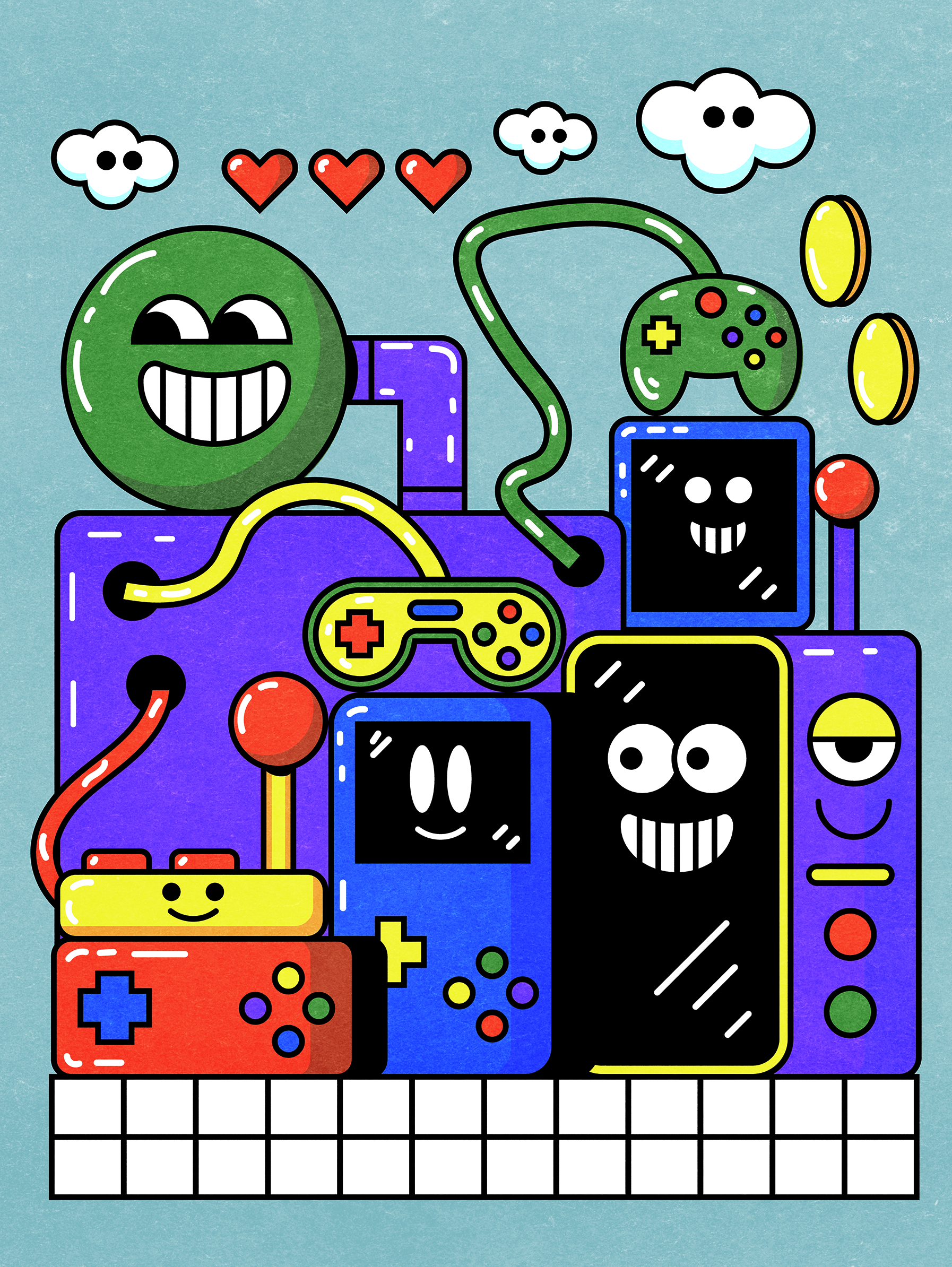 Don't Be a Bot blue color fun gaming graphic design green happy illustration purple vector yellow