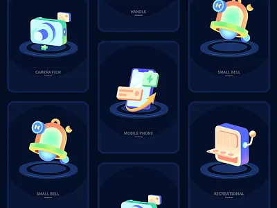 2.5d icon set 2.5d bell icon camera icon color contrast design game console icon gold coin handle icon icon design moon phone icon ui