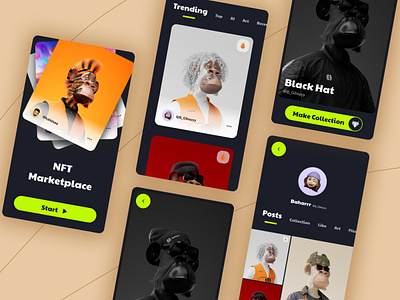 NFT Marketplace Concept app app design applicaiton black concept dark mode design flat green mobile moncy moncynft nft simple ui ui design uidesign web