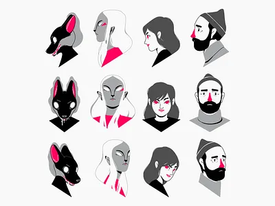 Character design study #2 Heads character design flat illustration lineart minimalistic vector
