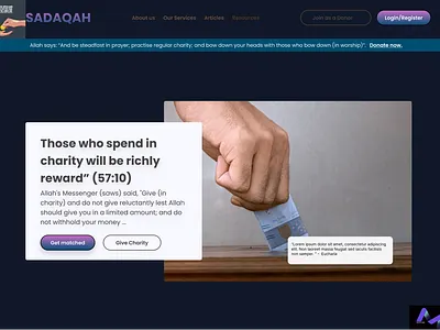 Sadaqah landing page design ui ux
