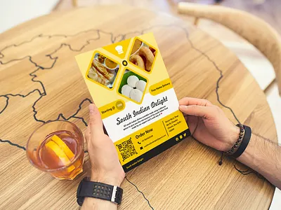 Flyer Design advertisement affinity designer branding clean flyer flyer flyer design flyers food flyer food flyer design graphic design idli paper ad restaurant flyer sambhar dosa simple flyer south indian dishes south indian food south indian restaurant vada yellow flyer