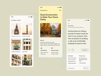 Contsruction.Inc | Mobile Architecture | Sunnyday app architect architectural architecture architecture design art clean graphic design homepage interior architecture interior design landing landing page minimal mobile mobile apps property real estate ui ux
