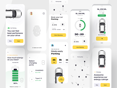 ParkMobile App - Minimal UI | AI car charging = car parking charge ai clean ui finger lock garaz lock car map mobile app mobile app design park parking parking ai ui ui ux unlock page