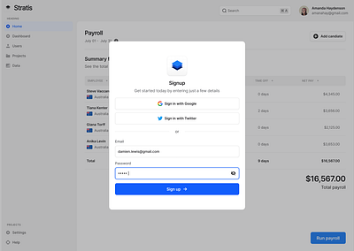 Stratis UI - Signup modal button cards clean component dashboard design figma kit interface login minimal modal product product design saas signup ui ui design ui kit ux ux design