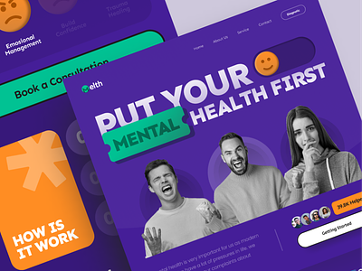 Melth ❤️‍🩹 - Mental Health Care Website branding care clinic design fun health hospital illustration landingpage medicine mental mental health minimalist popular ui website