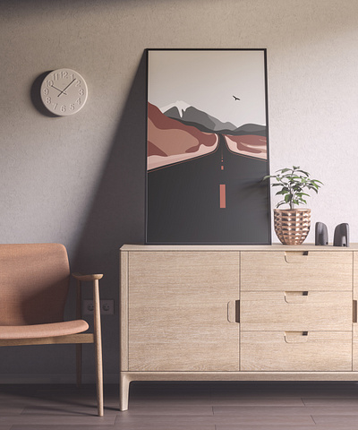 Abstract Landscapes Art Print: Lonely Mountain Road abstract art print artistic framed art graphic design illustration landscape mountain poster print design road scenery sky wall art