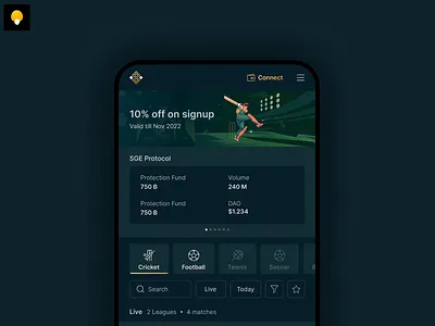 Sports Mobile Banner Illustration • web3 Sports Betting banner blockchain cricket dark mode illustration sports ui web3