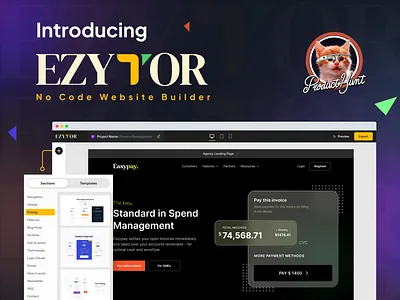 EZYTOR - live on Product Hunt easy creator ezytor landing page no code builder producthunt uihut uiux web design website website builder