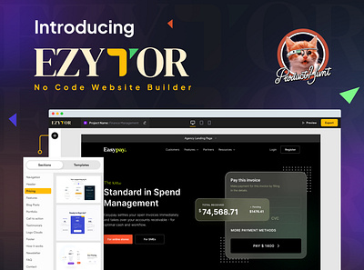 EZYTOR - live on Product Hunt easy creator ezytor landing page no code builder producthunt uihut uiux web design website website builder