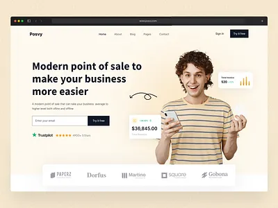 Posvy - Point of Sale Website Header Exploration business cashier design hero hero header landing page marketing payment point of sale pos retail saas ui web header web ui