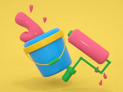 Pink Paint 3d 3d design 3d designer art blue branding bucket cinema 4d colour design drop dye graphic design green illustration paint pink room ui yellow