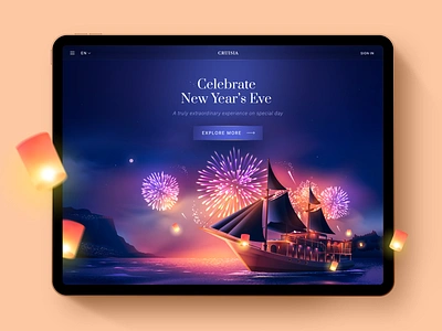 New Year Eve's Illustration fireworks hero illustration hero page illustration lampion lampions luxury new year nye sail sailing scenery scenery illustration sea ship sunset travel