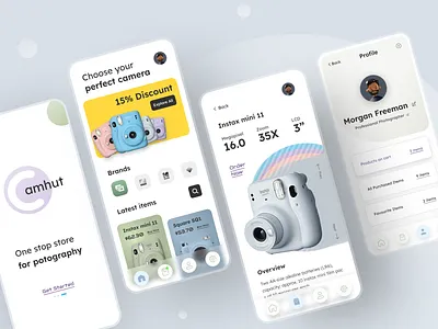 Camhut || Camera Shop Mobile App android camera camera app camera shop canon clean ecommerce home ios logo minimal nikon onboarding photo product profile shop ui ux vector