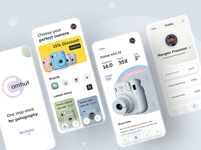 Camhut || Camera Shop Mobile App android camera camera app camera shop canon clean ecommerce home ios logo minimal nikon onboarding photo product profile shop ui ux vector