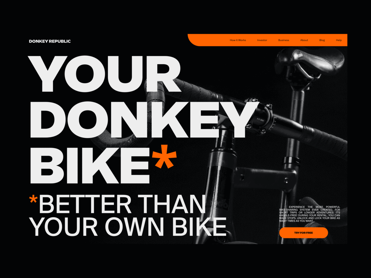 Donkey Republic - Website Concept app website bikes bold dark design digital doneky republic informational minimalist typography vibrant web