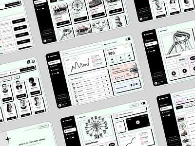 Amusement park manager - brutalism experiment amusement park app brutalism brutalistic ui design experiment fun park management app manager mint green neubrutalism product design tablet app ui ui design ux ux design