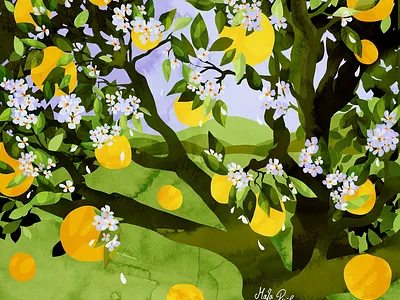 fruity tree botanic botanical botanical art by maja pučko children illustration childrens illustration fruity fruity tree fun illustration illustration nature tree vibrant art vibrant illustration