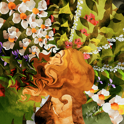 the waltz of flowers bohemian boho illustration botanic botanical botanical art by maja pučko floral floral illustration flowers girl in nature illustration natural nature spiritual illustration